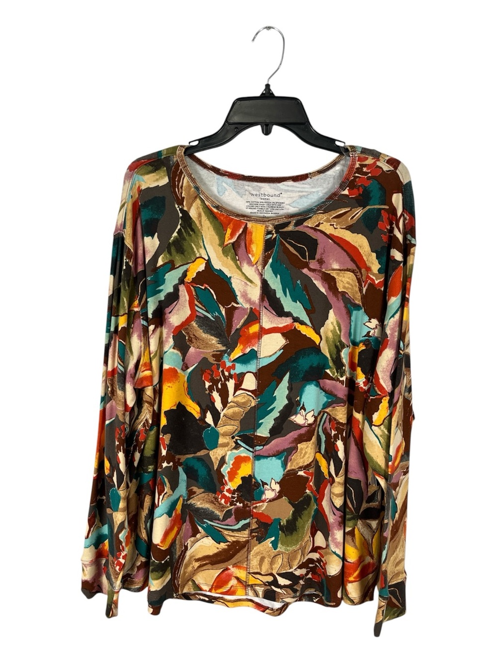 NWT Westbound Plus Size 2X Abstract Floral Knit Top Long Sleeve $44